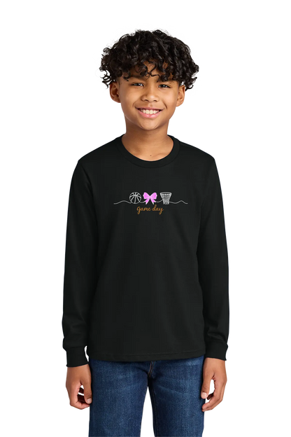 Child wearing a black long-sleeve shirt with a graphic design on a white background. Paper Street Print Co, Blairstown, NJ.