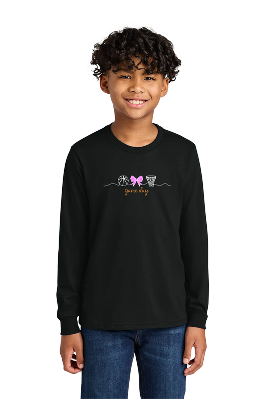 Child wearing a black long-sleeve shirt with a graphic design on a white background. Paper Street Print Co, Blairstown, NJ.