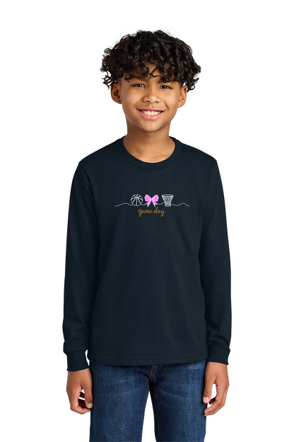 Child wearing a black long-sleeve shirt with a graphic design on a white background. Paper Street Print Co, Blairstown, NJ.