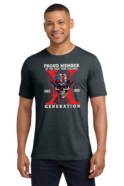 Man wearing a dark gray t-shirt with graphic design and text on a white background - Paper Street Print Co, Blairstown, NJ.