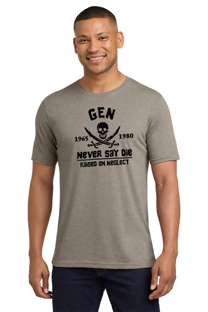 Man wearing a gray t-shirt with a graphic design and text on a white background - Paper Street Print Co, Blairstown, NJ.