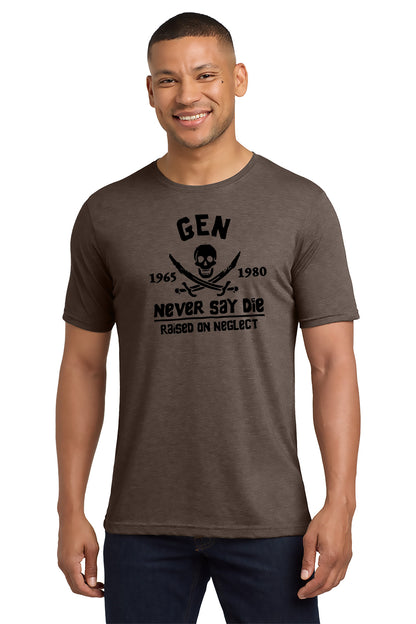 Man wearing a brown t-shirt with black graphic design on a white background - Paper Street Print Co, Blairstown, NJ.