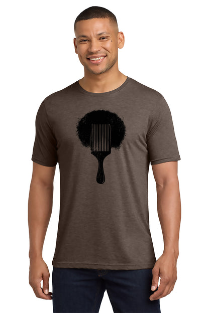 Man wearing a brown t-shirt with a black graphic design on a white background - Paper Street Print Co, Blairstown, NJ