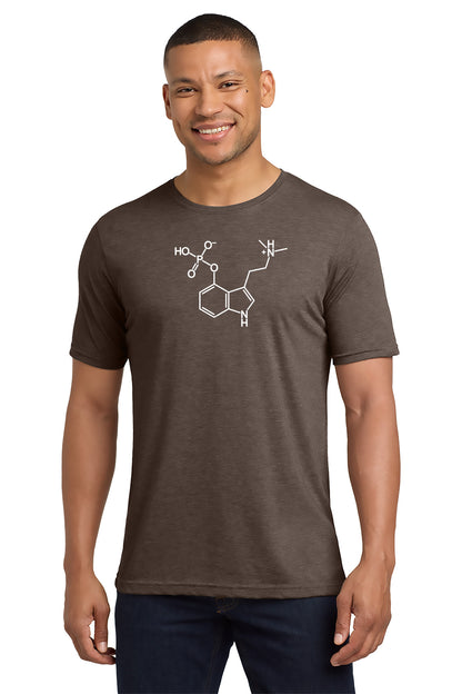 Man wearing a brown t-shirt with a molecule design on a white background - Paper Street Print Co, Blairstown, NJ.