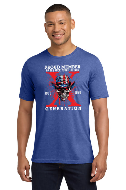 Man wearing a blue t-shirt with graphic design and text - Paper Street Print Co, Blairstown, NJ.