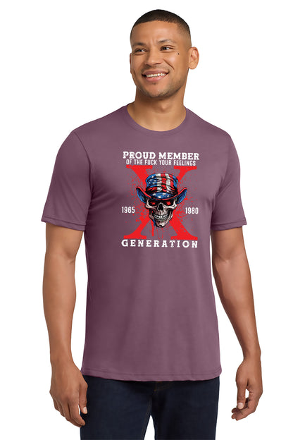 Man wearing a purple t-shirt with a graphic design and text on a white background - Paper Street Print Co, Blairstown, NJ.