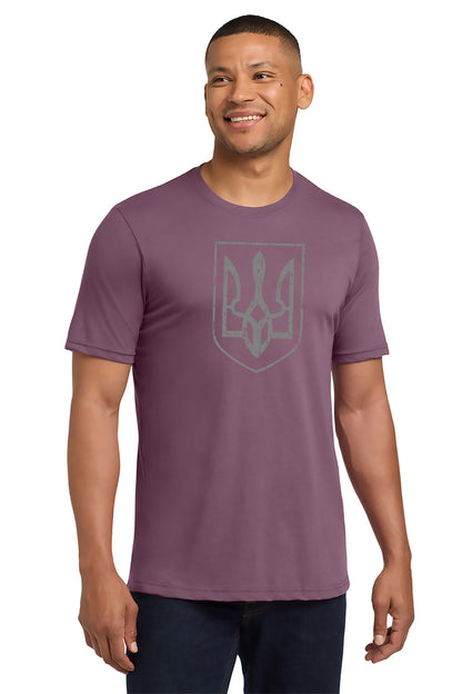 Man wearing a purple t-shirt with a logo on a white background- Paper Street Print Co, Blairstown, NJ