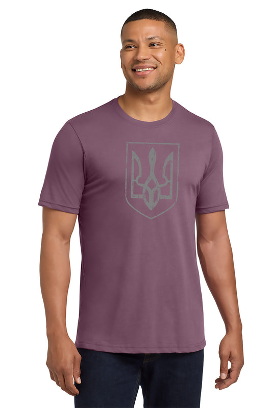 Man wearing a purple t-shirt with a logo on a white background- Paper Street Print Co, Blairstown, NJ