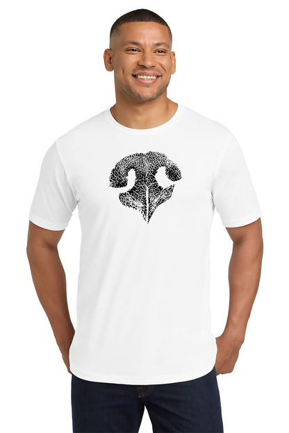 Man wearing a white t-shirt with a black graphic design on a white background - Paper Street Print Co, Blairstown, NJ