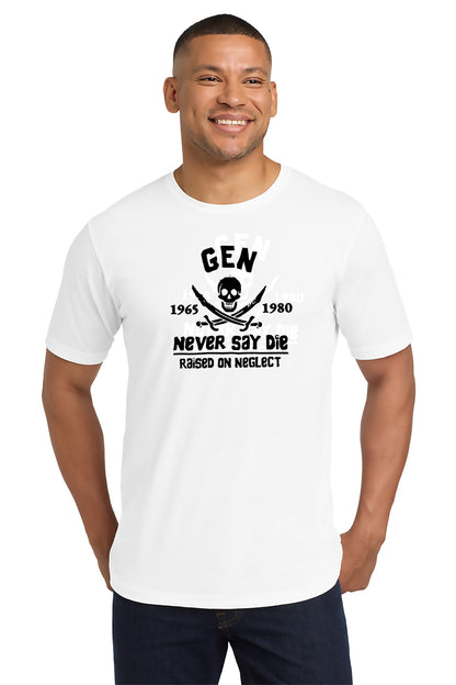 Man wearing a white t-shirt with a graphic design on a white background - Paper Street Print Co, Blairstown, NJ.