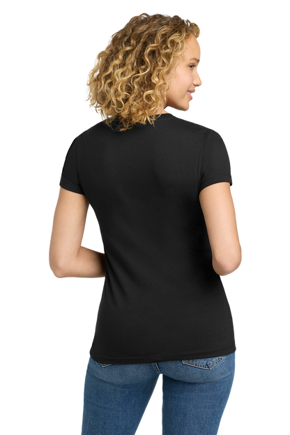 A woman with curly blonde hair is shown from the back wearing a plain black short-sleeve t-shirt and blue jeans against a white background. Belvidere Lady Seaters Basketball, Paper Street Print Co, Blairstown, NJ.