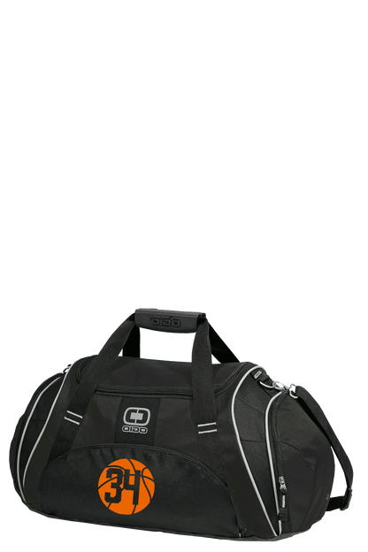 Black duffel bag with a logo on a white background. Paper Street Print Co, Blairstown, NJ.