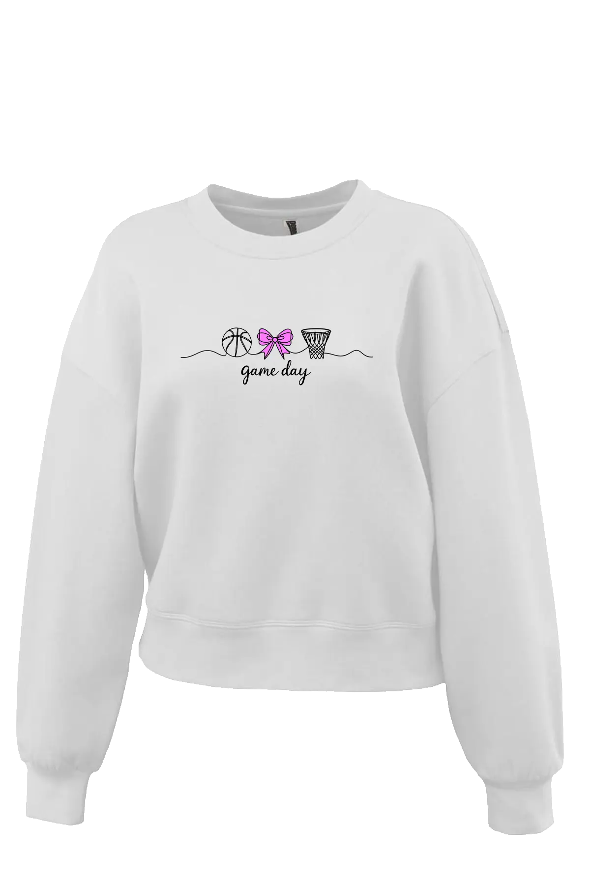 White sweatshirt with graphic design on a white background. Paper Street Print Co, Blairstown, NJ.