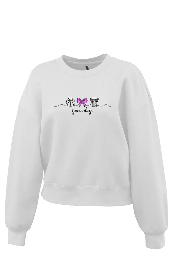 White sweatshirt with graphic design on a white background. Paper Street Print Co, Blairstown, NJ.