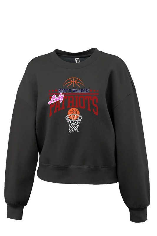 Black sweatshirt with sports-themed design on a white background. Paper Street Print Co, Blairstown, NJ.