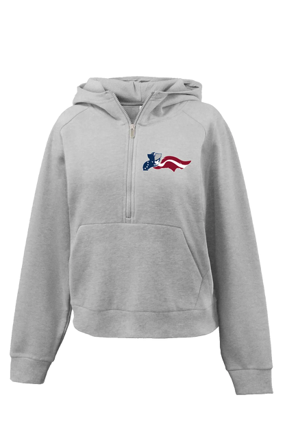 Gray hoodie with a logo on the chest against a white background. Paper Street Print Co, Blairstown, NJ.