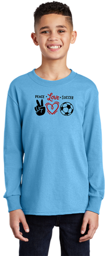 ☮ ♥ ⚽ Peace Love Soccer Long Sleeve Tee - Youth
