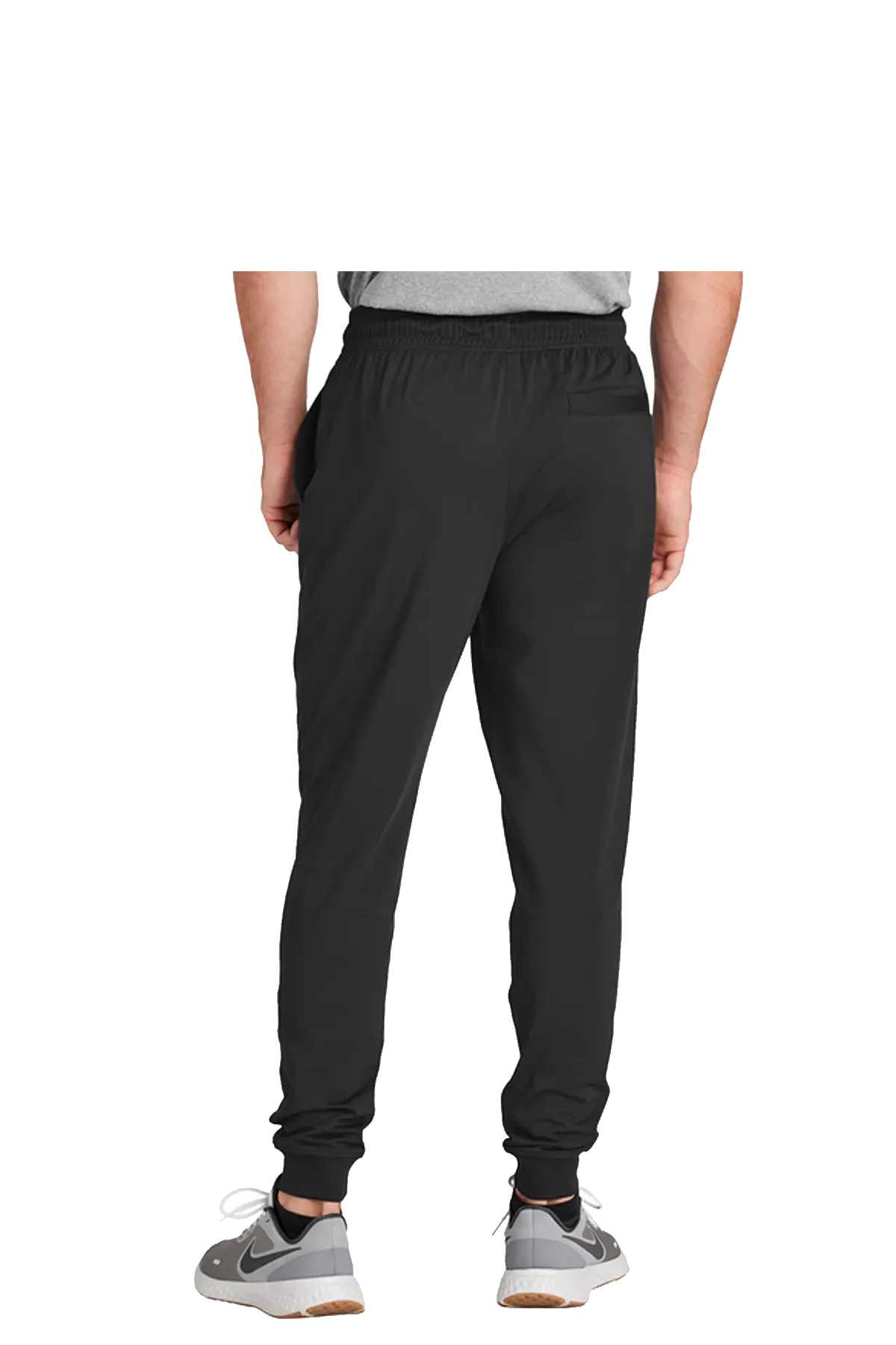 Person wearing black jogger pants on a white background. BRT Towing and Recovery, Paper Street Print Co, Blairstown, NJ.