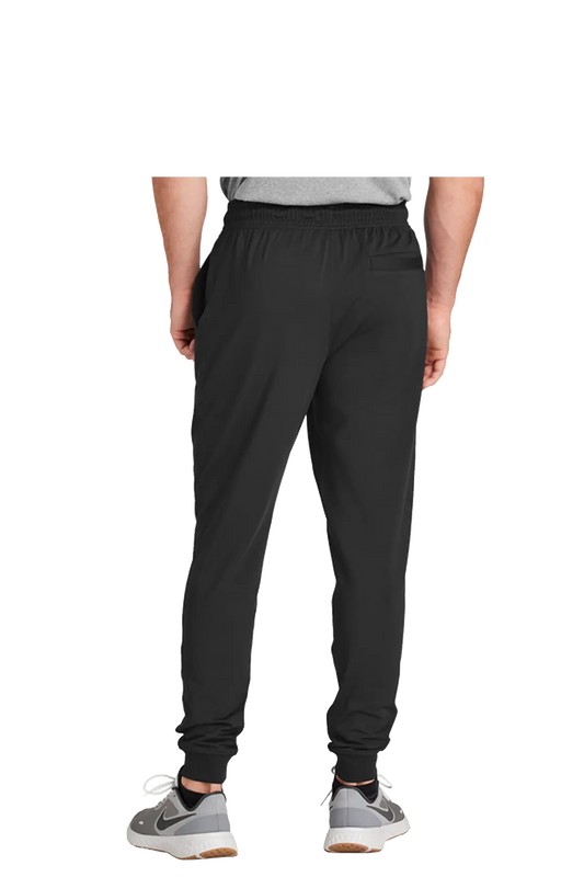 Person wearing black jogger pants on a white background. BRT Towing and Recovery, Paper Street Print Co, Blairstown, NJ.