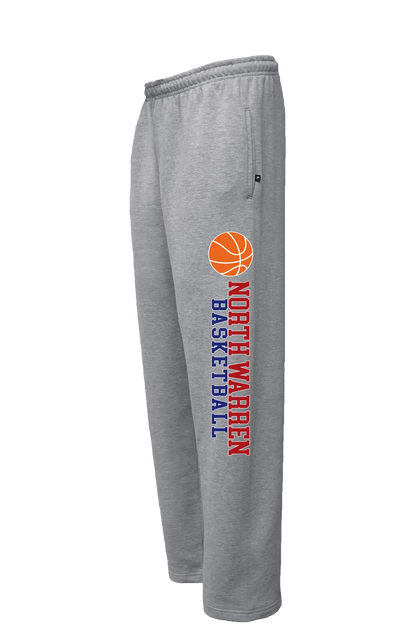 Gray sweatpants with basketball design and text on a white background. Paper Street Print Co, Blairstown, NJ.