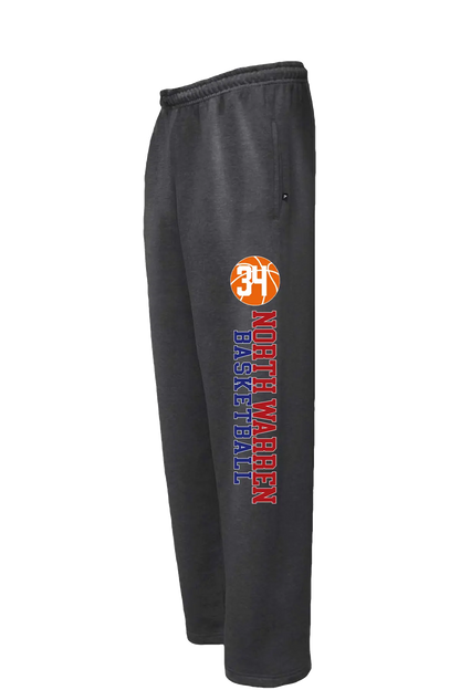Dark gray sweatpants with basketball design and text on a white background. Paper Street Print Co, Blairstown, NJ.