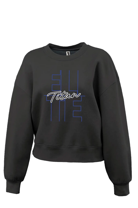 Black sweatshirt with 'Titan' text on a white background. Paper Street Print Co, Blairstown, NJ.