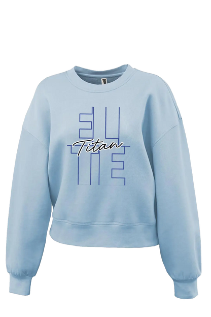 Light blue sweatshirt with 'Titan' text on a white background. Paper Street Print Co, Blairstown, NJ.