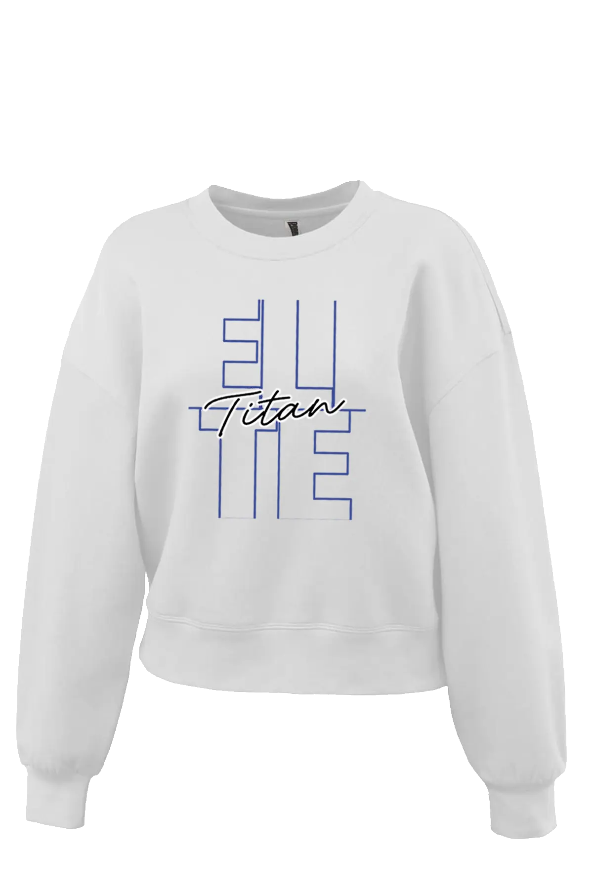 White sweatshirt with blue and black text on a white background. Paper Street Print Co, Blairstown, NJ.