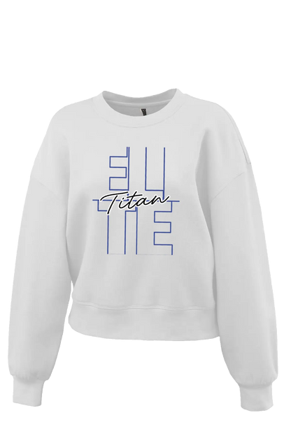 White sweatshirt with blue and black text on a white background. Paper Street Print Co, Blairstown, NJ.