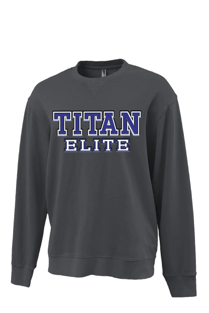 Gray sweatshirt with 'TITAN ELITE' text on a white background. Paper Street Print Co, Blaistown, NJ.