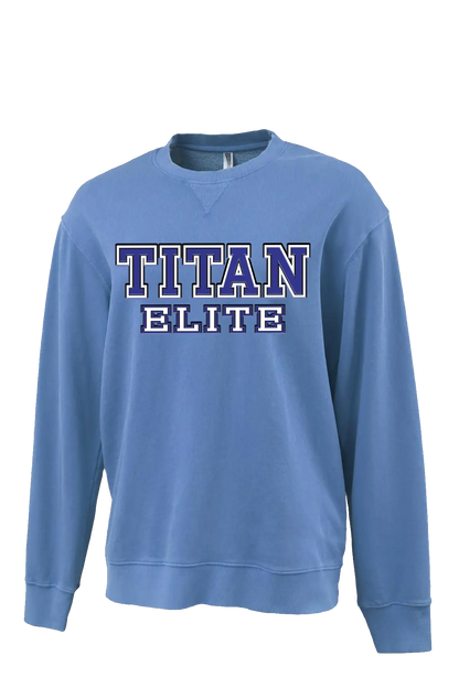 Blue sweatshirt with 'TITAN ELITE' text on a white background. Paper Street Print Co, Blaistown, NJ.