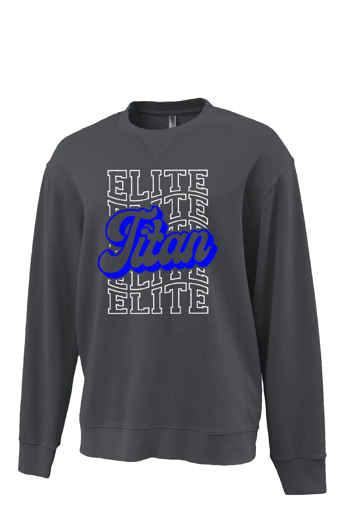 Gray sweatshirt with 'Elite Than Elite' text design on a white background. Paper Street Print Co, Blairstown, NJ.