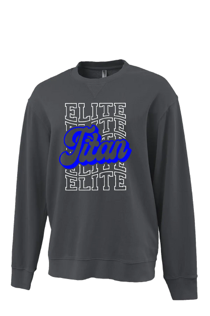 Gray sweatshirt with 'Elite Than Elite' text design on a white background. Paper Street Print Co, Blairstown, NJ.
