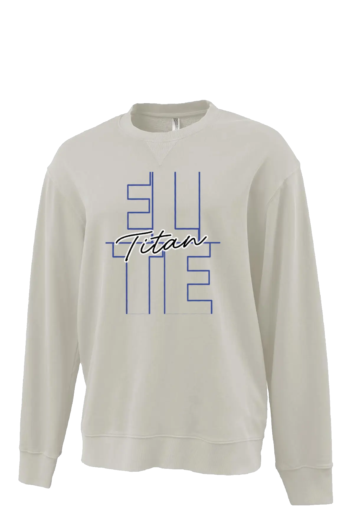 Beige sweatshirt with 'Titan Lite' text on a white background. Paper Street Print Co, Blairstown, NJ.
