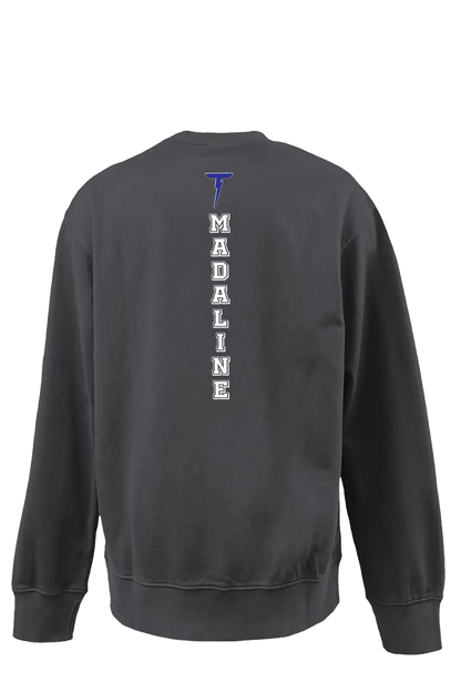 Black sweatshirt with text and logo on the back against a white background. Paper Street Print Co, Blaistown, NJ.