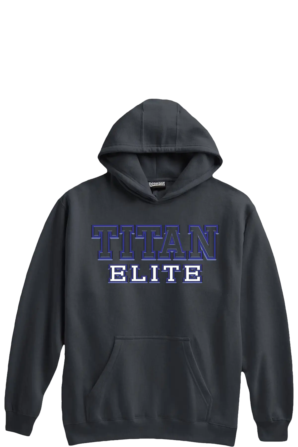 Black hoodie with 'Titan Elite' text on a white background. Paper Street Print Co, Blairstown, NJ.