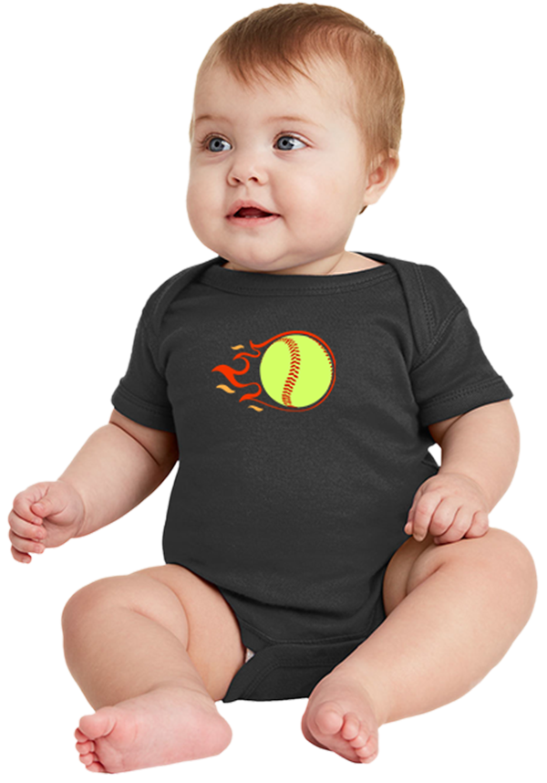 Flaming Softball Rabbit Skins Onesie - 100% Cotton