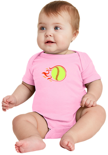 Flaming Softball Rabbit Skins Onesie - 100% Cotton