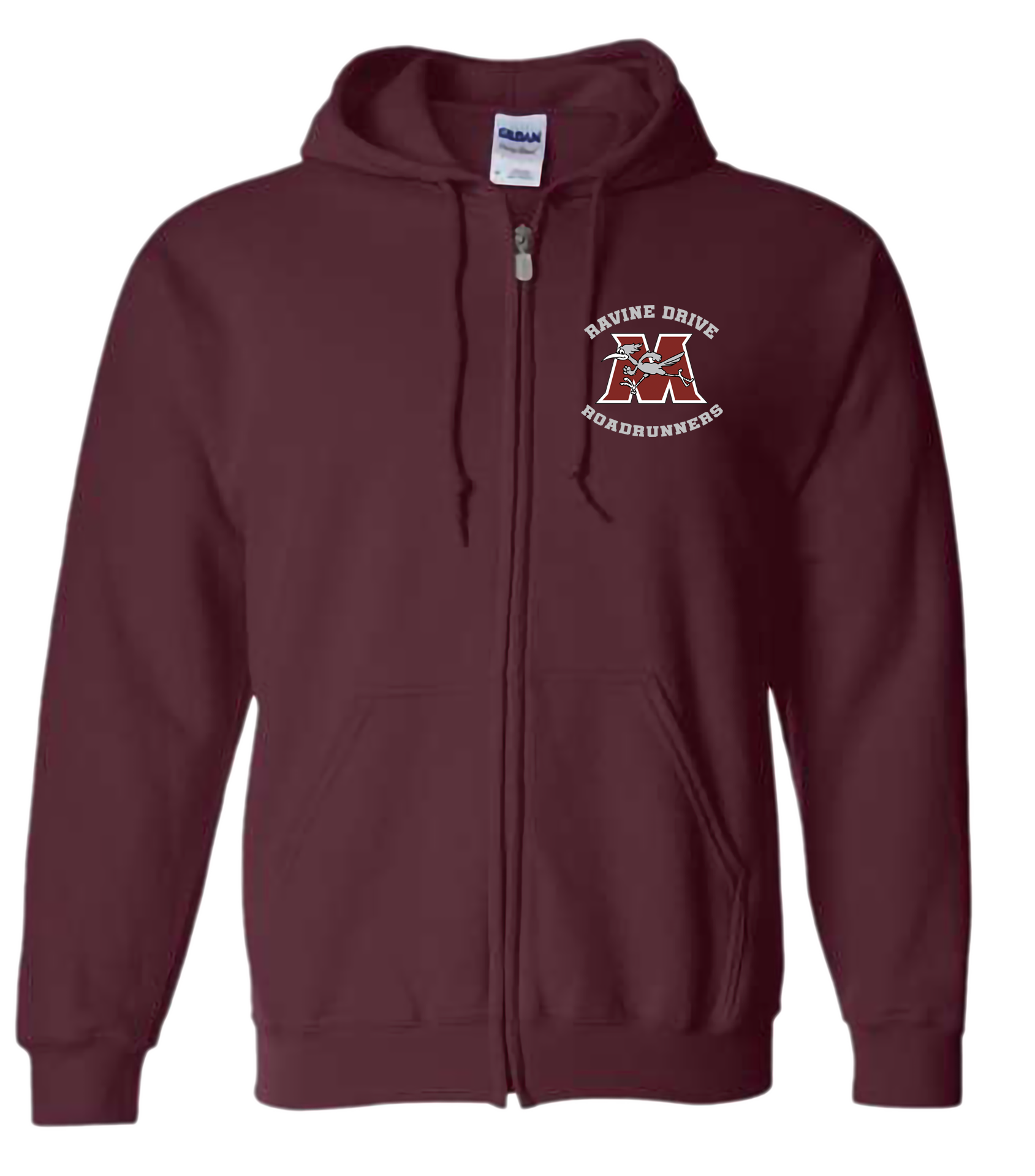 Ravine Drive Roadrunners Adult Full-Zip Sweatshirt Maroon