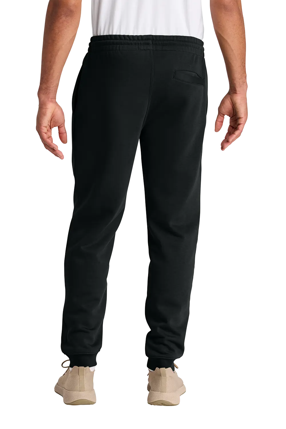 Person wearing black jogger pants on a white background. HG Show Horses, Paper Street Print Co, Blairstown, NJ.